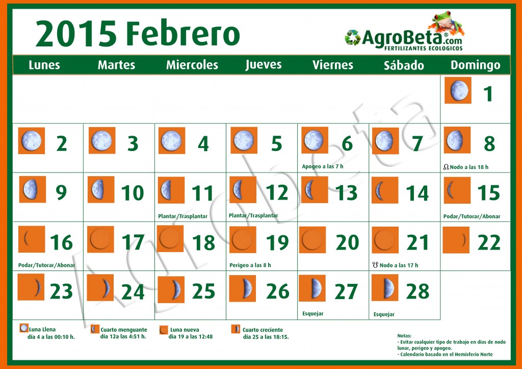 Febrero 2015 Calendario Lunar