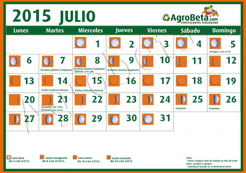 Calendario Lunar 2015 JULIO
