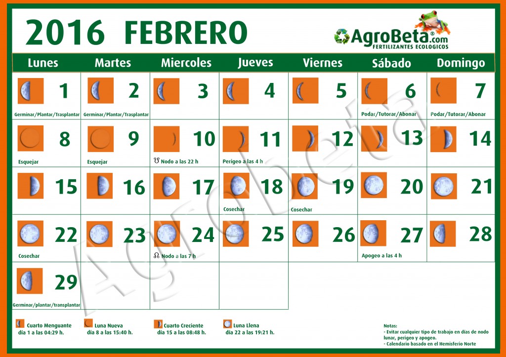 2016 FEBERO calendario